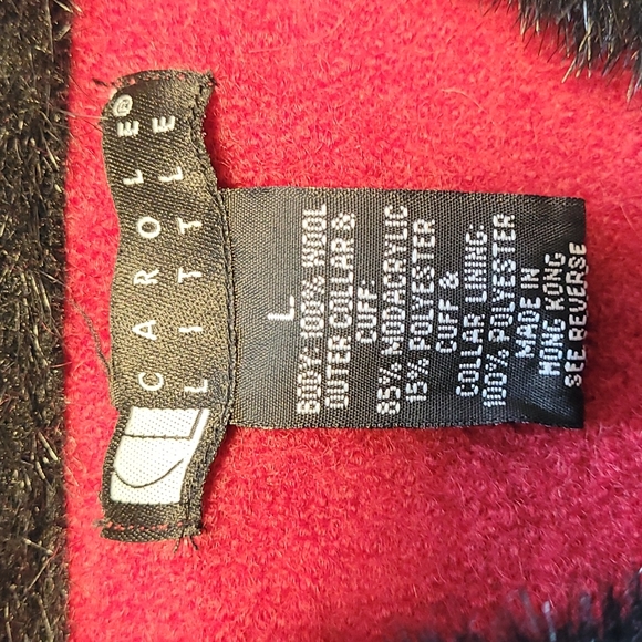 Carole Little vintage wool jacket red faux  fur cuffs and collar - Picture 9 of 11